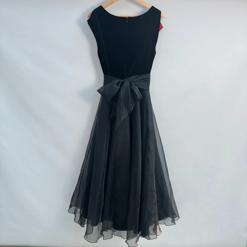 Vintage Shubette London Black Velvet & Tulle Midi Dress UK 12 80s Evening Occasion - Image 2