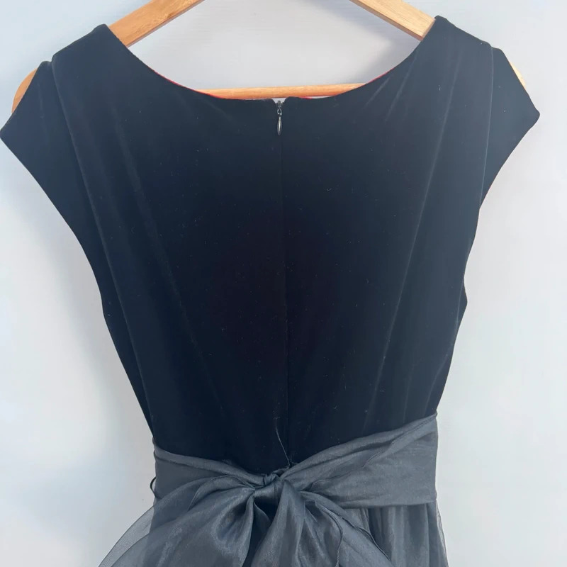 Vintage Shubette London Black Velvet & Tulle Midi Dress UK 12 80s Evening Occasion - Image 3
