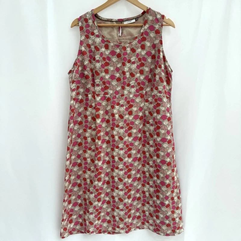 Adini L2 UK 16 100% Linen Pink Floral Lined Midi Dress