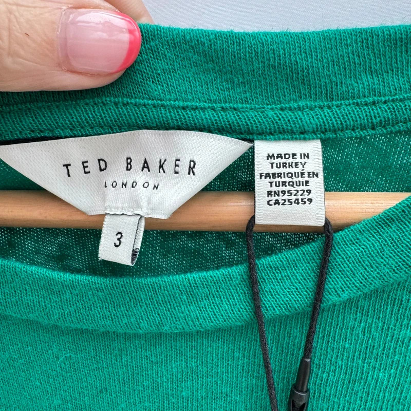 Ted Baker Hallenn Green Linen Blend Top Size 3 UK 12 Flutter Sleeve BNWT - Image 4