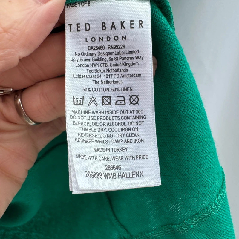 Ted Baker Hallenn Green Linen Blend Top Size 3 UK 12 Flutter Sleeve BNWT - Image 7