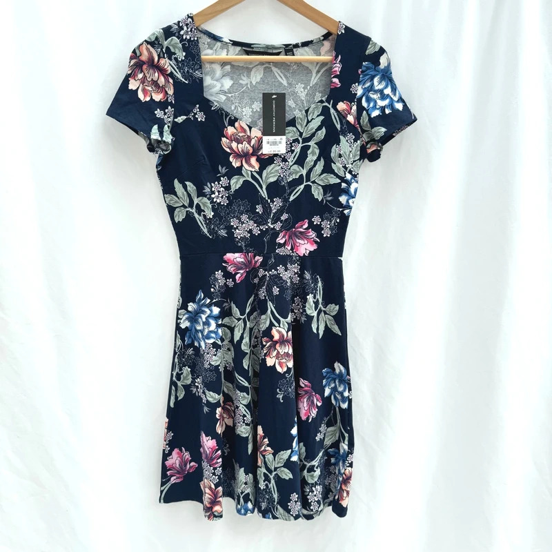 Dorothy Perkins Navy Floral Skater Dress UK 8 Short Sleeve BNWT