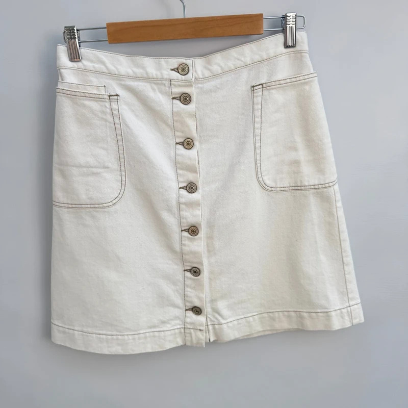 PS Paul Smith Off-White Denim Mini Skirt EU 42 UK 10/12 Contrast Stitch