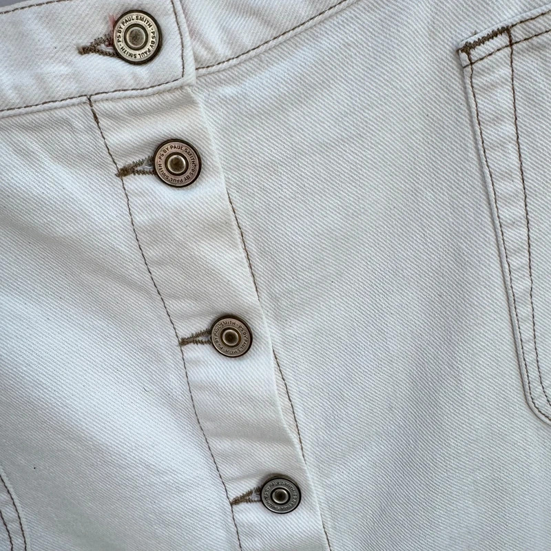 PS Paul Smith Off-White Denim Mini Skirt EU 42 UK 10/12 Contrast Stitch - Image 2