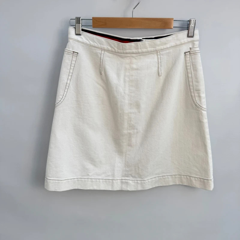 PS Paul Smith Off-White Denim Mini Skirt EU 42 UK 10/12 Contrast Stitch - Image 3