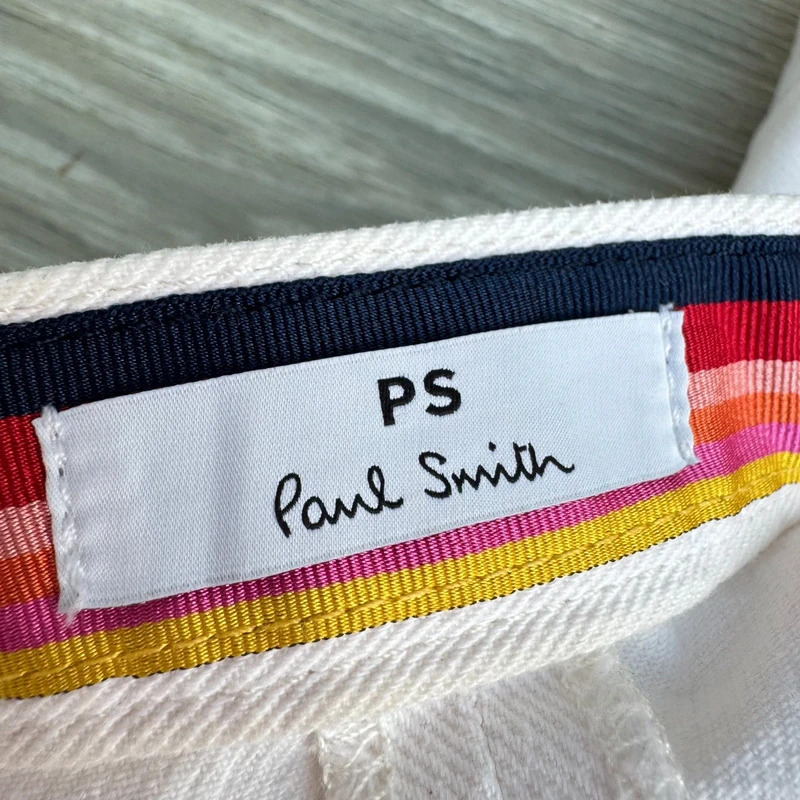 PS Paul Smith Off-White Denim Mini Skirt EU 42 UK 10/12 Contrast Stitch - Image 4
