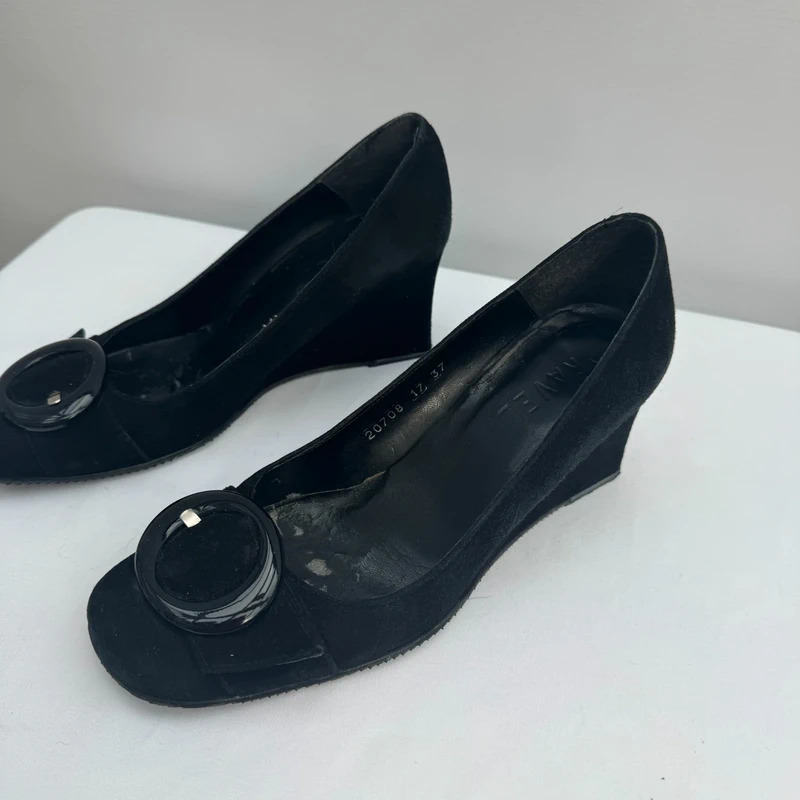 Ravel Black Suede Wedge Heel Shoes EU 37 UK 4 Buckle Detail Made in Spain - Image 2