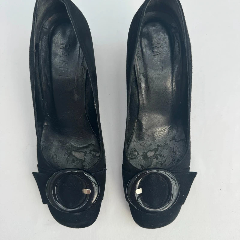 Ravel Black Suede Wedge Heel Shoes EU 37 UK 4 Buckle Detail Made in Spain - Image 4