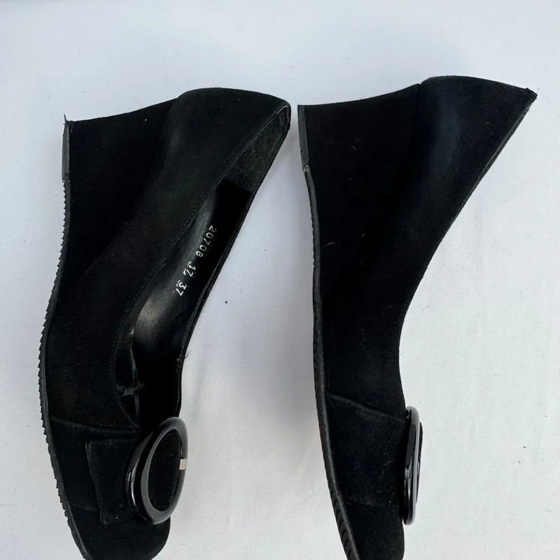 Ravel Black Suede Wedge Heel Shoes EU 37 UK 4 Buckle Detail Made in Spain - Image 8