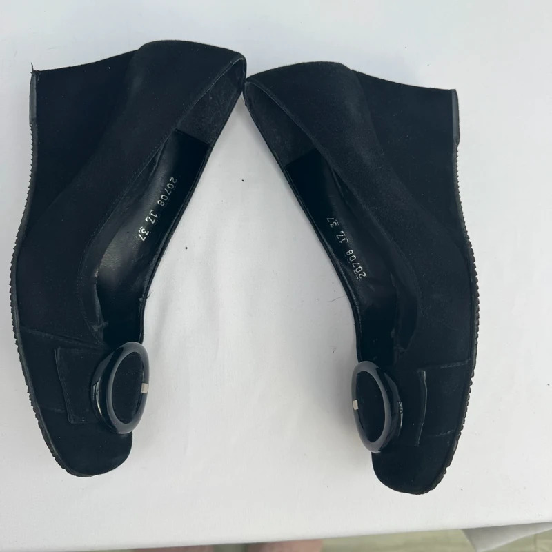 Ravel Black Suede Wedge Heel Shoes EU 37 UK 4 Buckle Detail Made in Spain - Image 9