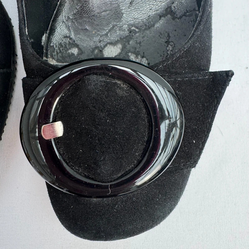 Ravel Black Suede Wedge Heel Shoes EU 37 UK 4 Buckle Detail Made in Spain - Image 13