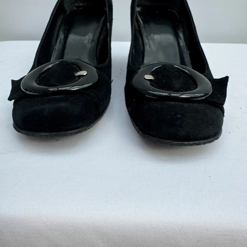 Ravel Black Suede Wedge Heel Shoes EU 37 UK 4 Buckle Detail Made in Spain - Image 14