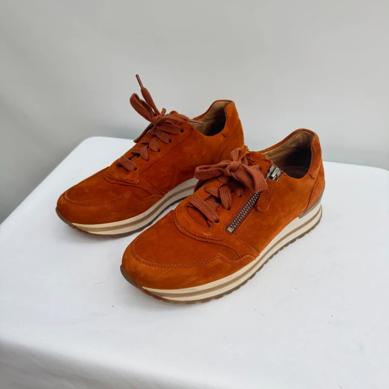 Gabor Tan Suede Side Zip Comfort Trainers UK 4 Dual Fastening Layered Sole