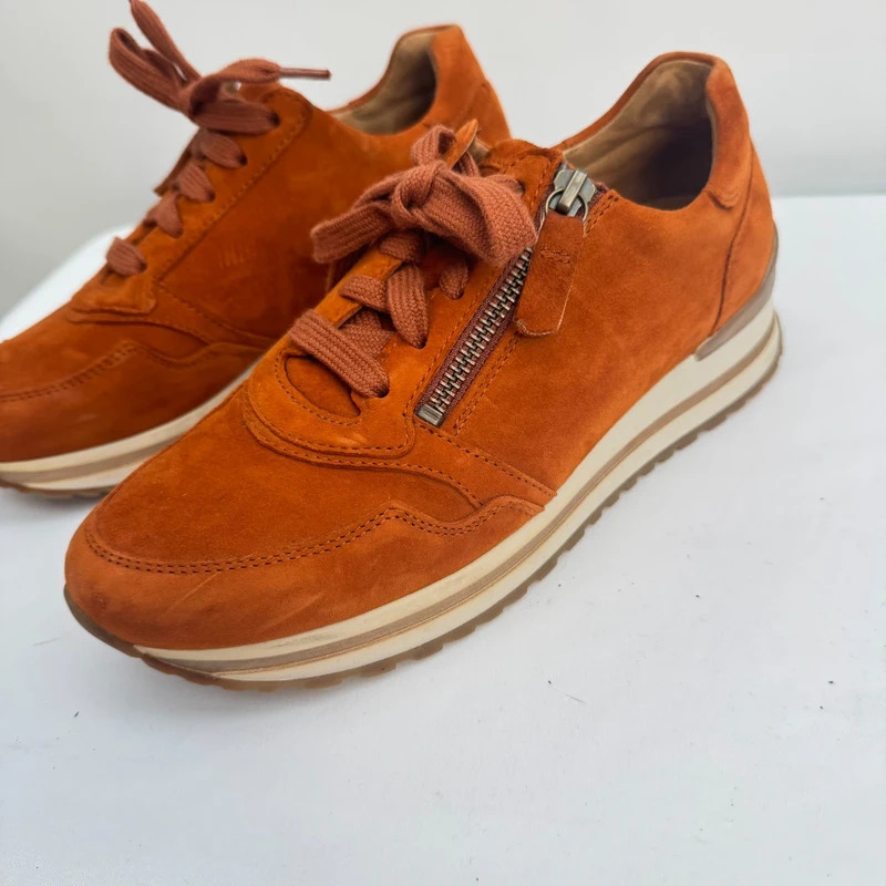 Gabor Tan Suede Side Zip Comfort Trainers UK 4 Dual Fastening Layered Sole - Image 2