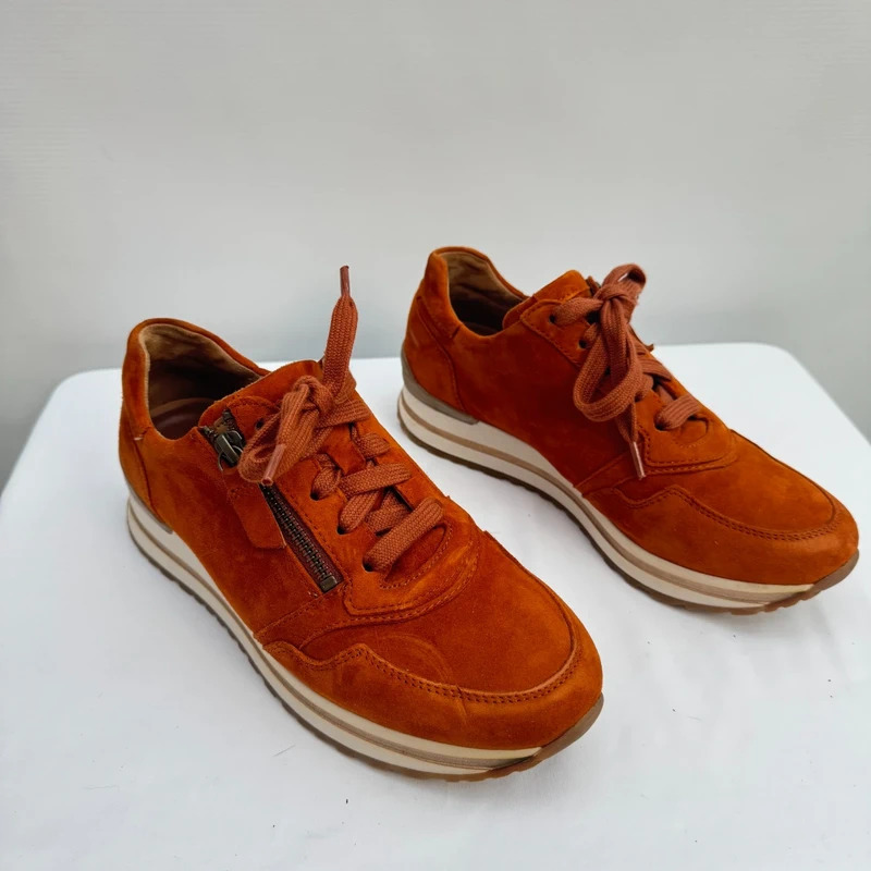 Gabor Tan Suede Side Zip Comfort Trainers UK 4 Dual Fastening Layered Sole - Image 3