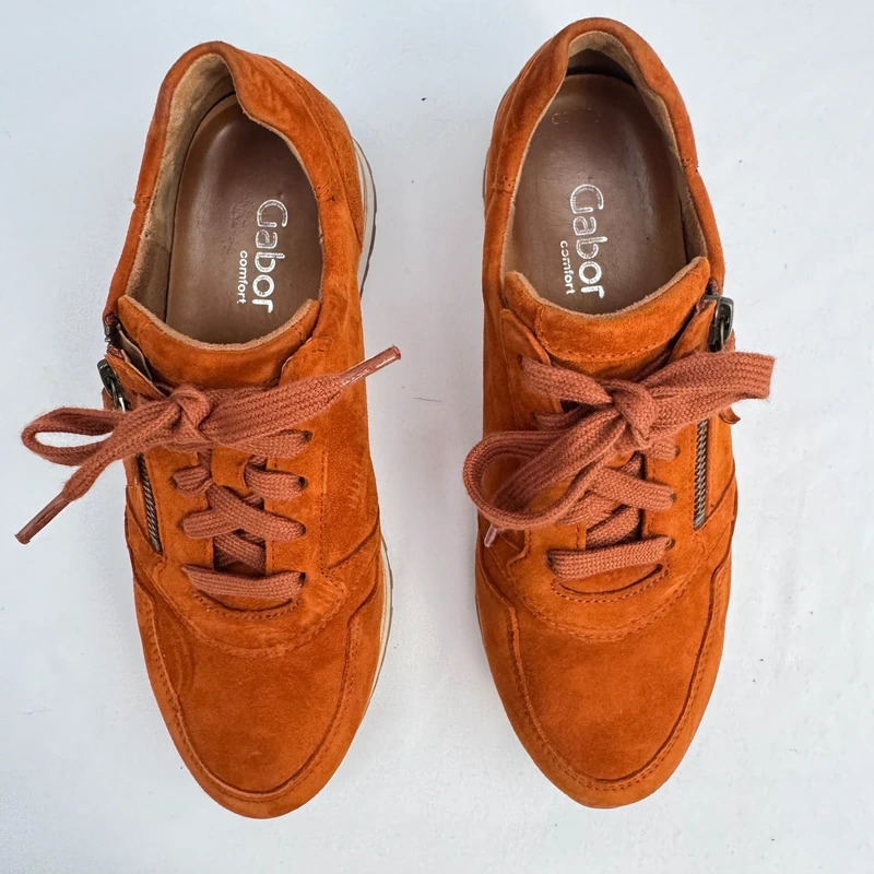 Gabor Tan Suede Side Zip Comfort Trainers UK 4 Dual Fastening Layered Sole - Image 7
