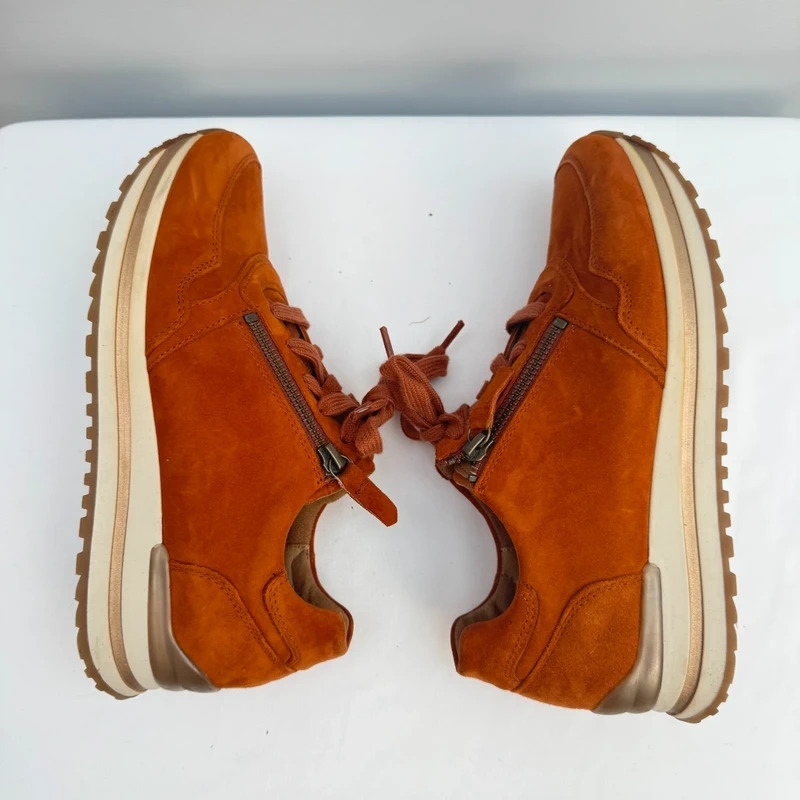 Gabor Tan Suede Side Zip Comfort Trainers UK 4 Dual Fastening Layered Sole - Image 10
