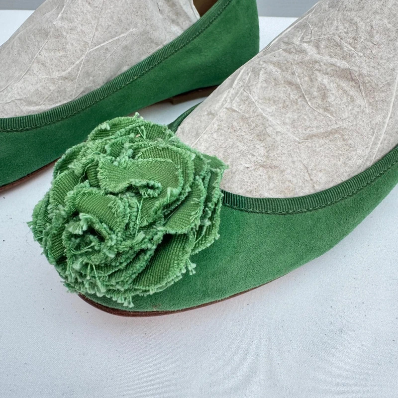 Boden Green Suede Flower Appliqué Ballet Flats EU 37 UK 4 Real Leather Sole - Image 2