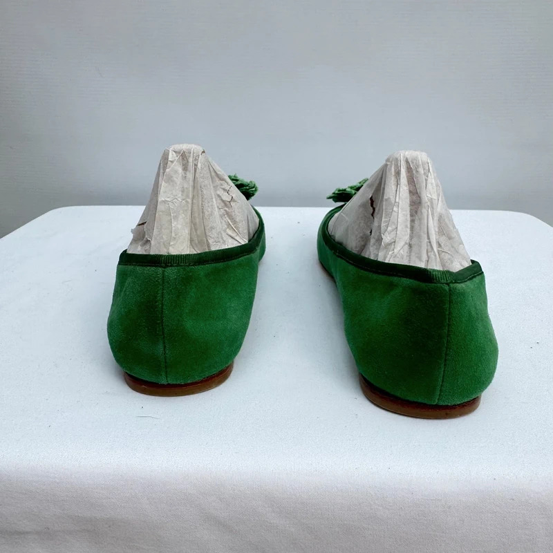 Boden Green Suede Flower Appliqué Ballet Flats EU 37 UK 4 Real Leather Sole - Image 6