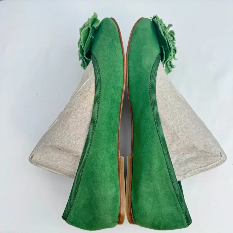 Boden Green Suede Flower Appliqué Ballet Flats EU 37 UK 4 Real Leather Sole - Image 7