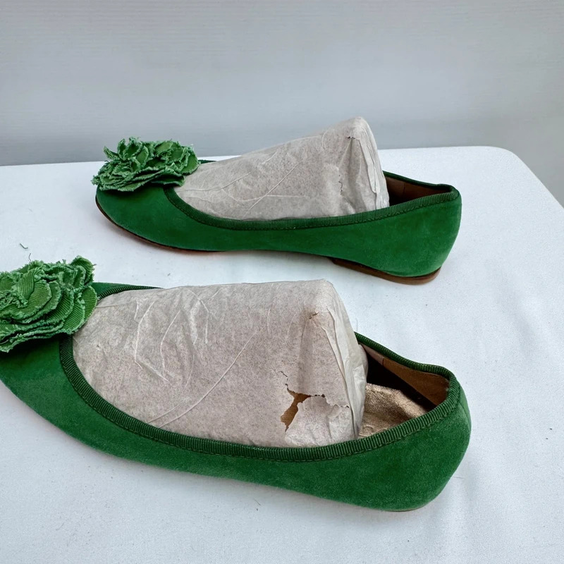 Boden Green Suede Flower Appliqué Ballet Flats EU 37 UK 4 Real Leather Sole - Image 8