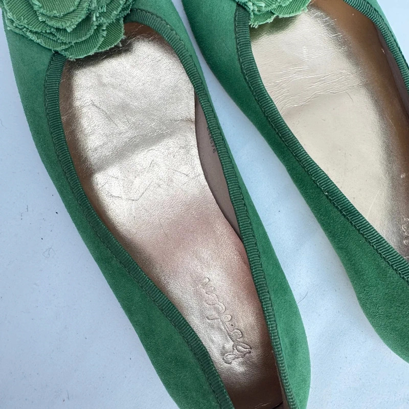 Boden Green Suede Flower Appliqué Ballet Flats EU 37 UK 4 Real Leather Sole - Image 9