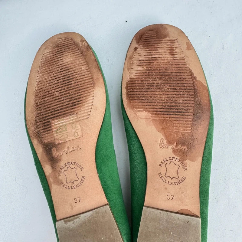 Boden Green Suede Flower Appliqué Ballet Flats EU 37 UK 4 Real Leather Sole - Image 12