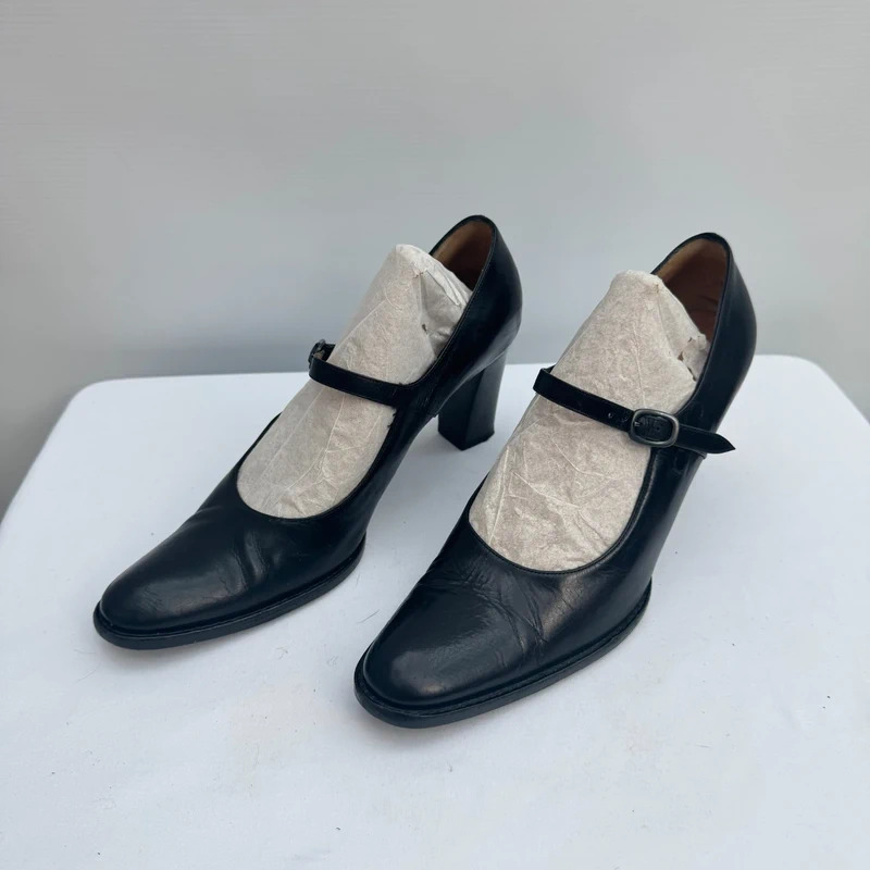 Bruno Magli Black Leather Mary Jane Heels EU 37 UK 4 Handmade Italy Vintage Luxury