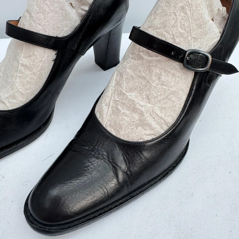 Bruno Magli Black Leather Mary Jane Heels EU 37 UK 4 Handmade Italy Vintage Luxury - Image 2