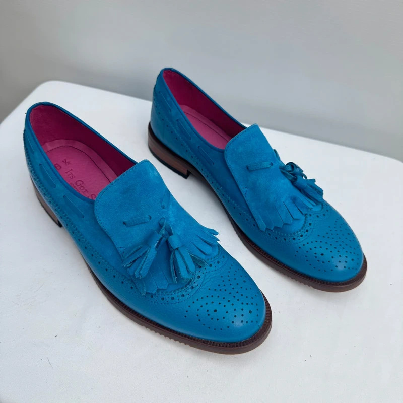 Its Got Soul Northampton Blue Suede Tassel Loafers UK 6.5 Brogue BNWT No Box