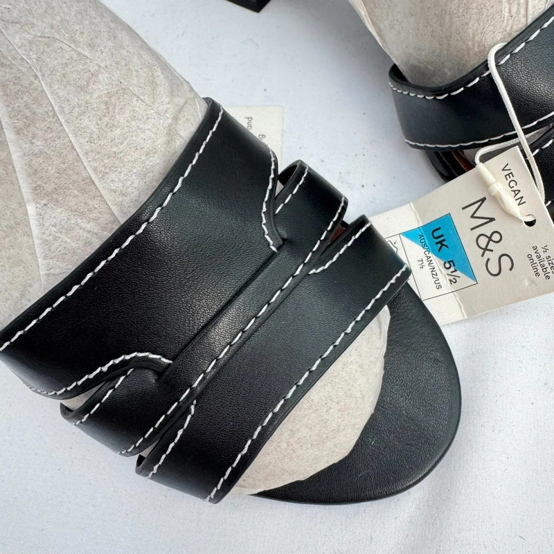 M&S Insolia Black Vegan Block Heel Sandals Mules UK 5.5 Wide Fit BNWT - Image 2