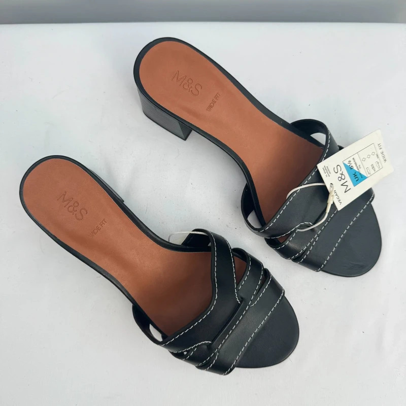 M&S Insolia Black Vegan Block Heel Sandals Mules UK 5.5 Wide Fit BNWT - Image 7