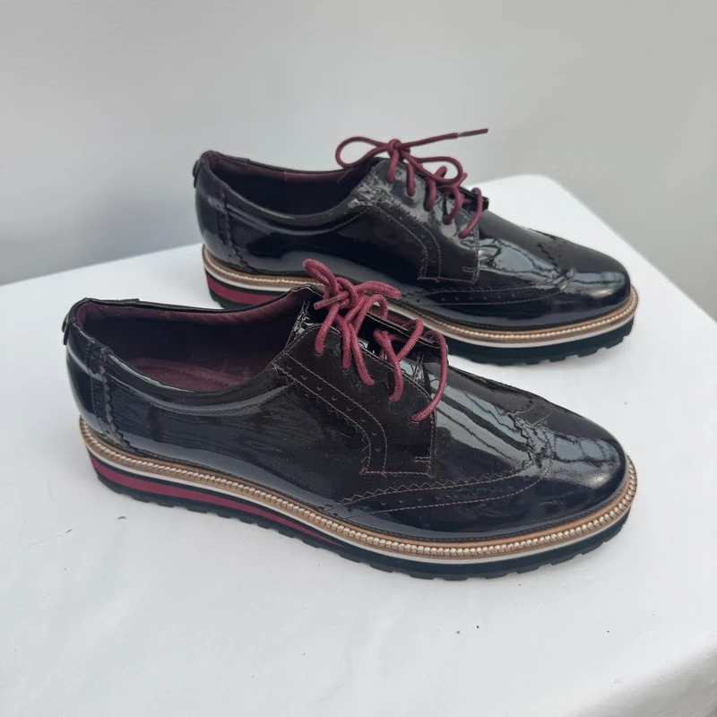Moda in Pelle Georgi Oxblood Patent Leather Brogue Platform Shoes UK 6 EU 39 BNWT