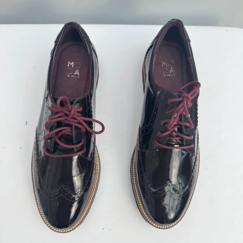 Moda in Pelle Georgi Oxblood Patent Leather Brogue Platform Shoes UK 6 EU 39 BNWT - Image 3