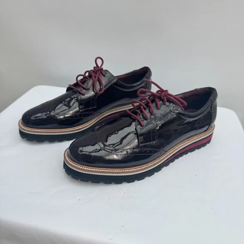 Moda in Pelle Georgi Oxblood Patent Leather Brogue Platform Shoes UK 6 EU 39 BNWT - Image 6