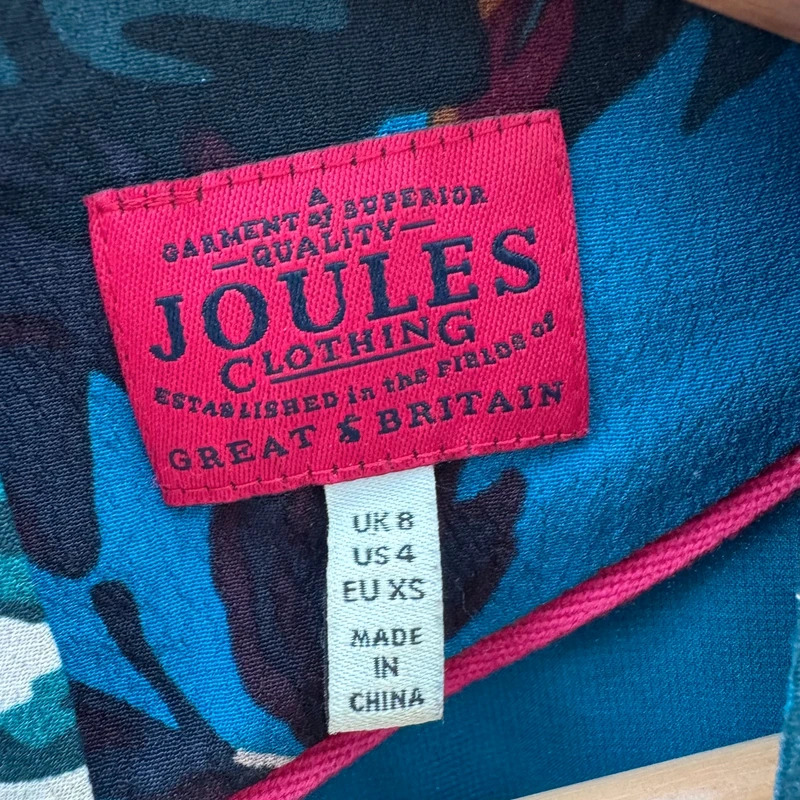 Joules Beydale Teal Floral Tunic Dress UK 8 3/4 Sleeve Gold Zip Back Lined - Image 4