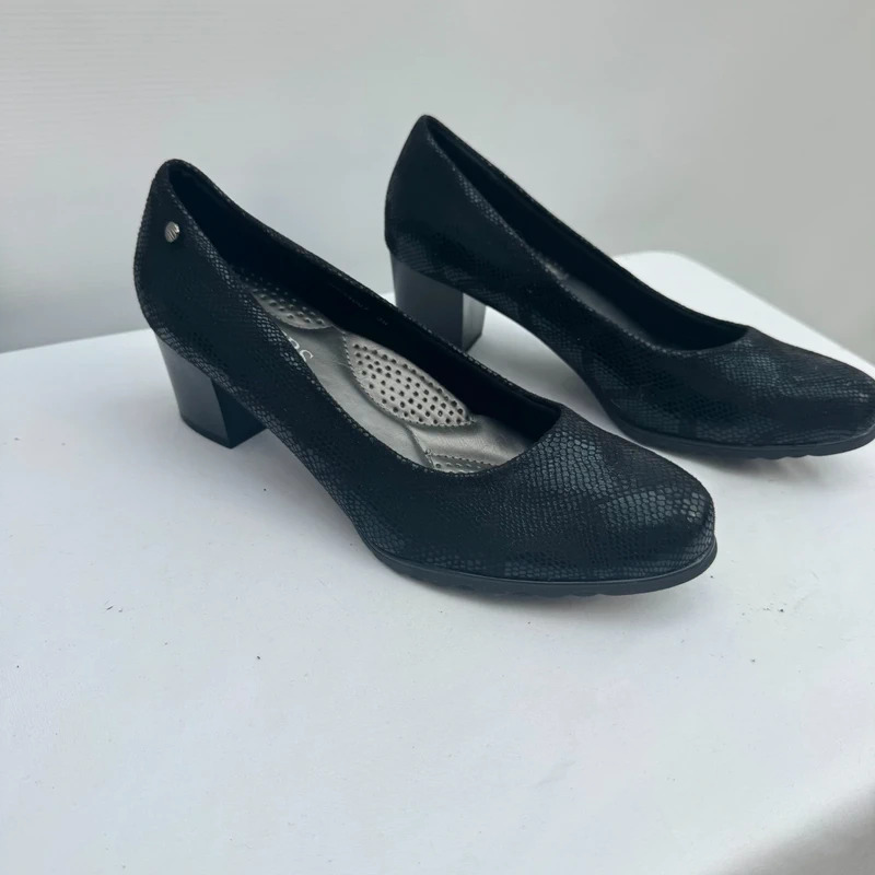 Pavers Black Reptile Print Block Heel Court Shoes UK 6 EU 39 Comfort Sole BNWT - Image 2