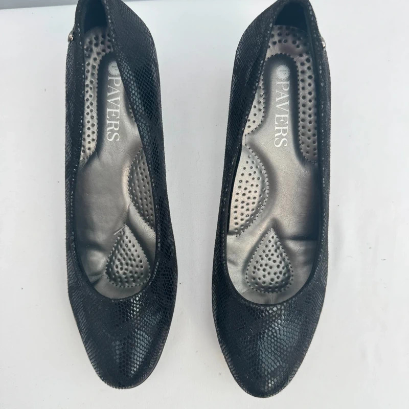 Pavers Black Reptile Print Block Heel Court Shoes UK 6 EU 39 Comfort Sole BNWT - Image 3