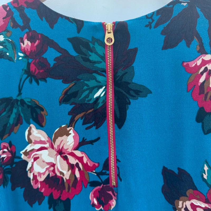 Joules Beydale Teal Floral Tunic Dress UK 8 3/4 Sleeve Gold Zip Back Lined - Image 5