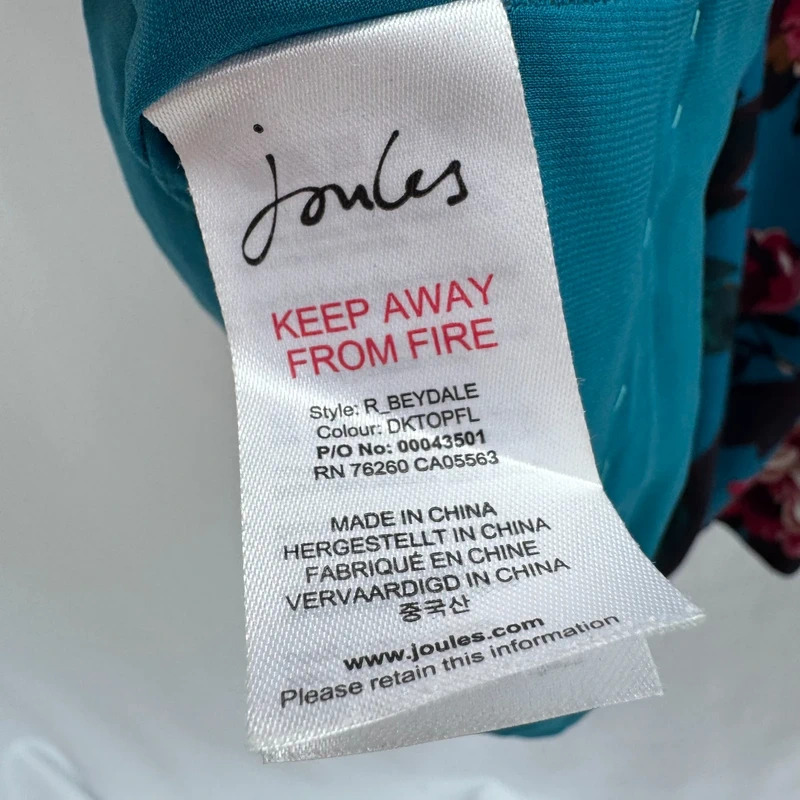 Joules Beydale Teal Floral Tunic Dress UK 8 3/4 Sleeve Gold Zip Back Lined - Image 8