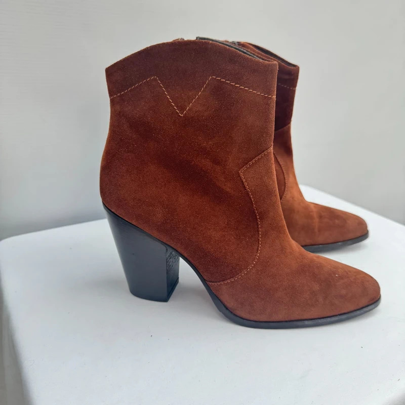 Jones Bootmaker Onida Suede Ankle Boots Brown Size EU 40 UK 7 Western Style - Image 3