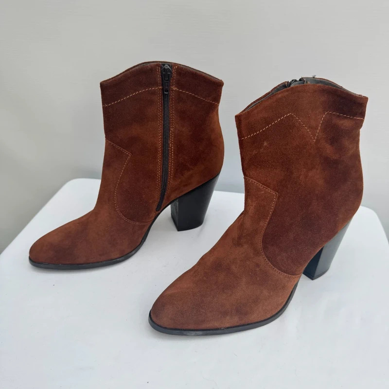 Jones Bootmaker Onida Suede Ankle Boots Brown Size EU 40 UK 7 Western Style - Image 4