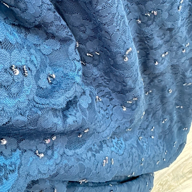 Debut Navy Lace Sequin Maxi Dress UK 14 Cap Sleeve V-Neck Occasion Wear - Image 8