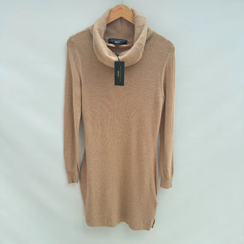 Paul Costelloe Camel Cowl Neck Knit Dress M UK 12-14 Wool Cashmere Blend BNWT