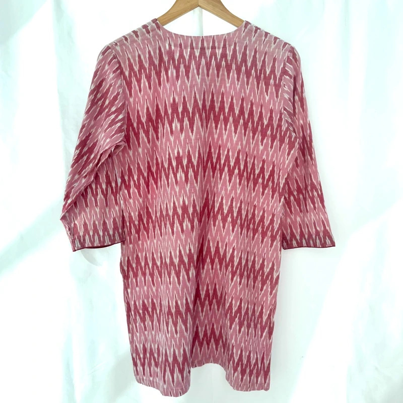Orvana London Artisanal Ikat Tunic - Pink Handwoven Cotton Size L UK 14–16 Slow Fashion - Image 8