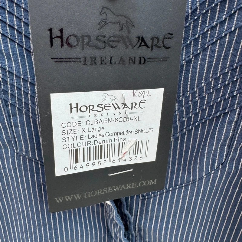 Horseware Ireland Navy Denim Pinstripe Equestrian Competition Shirt UK 16 / XL - Image 2