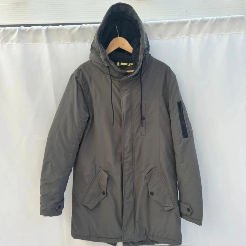 DUFFS Mens Grey Padded fishtail Parka Jacket Borg Hood Utility Coat M