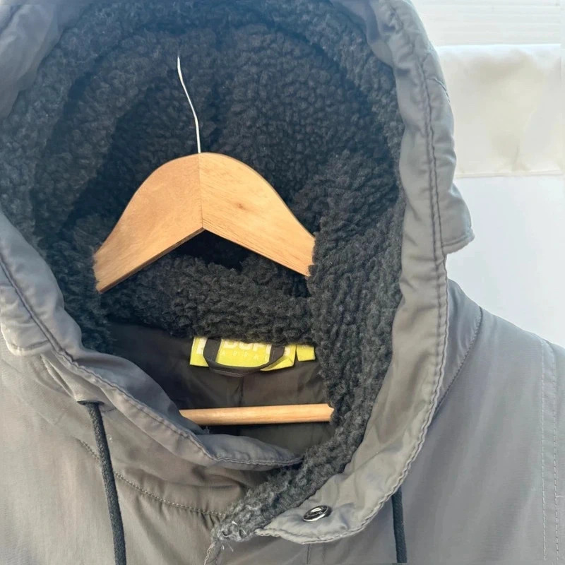 DUFFS Mens Grey Padded fishtail Parka Jacket Borg Hood Utility Coat M - Image 2