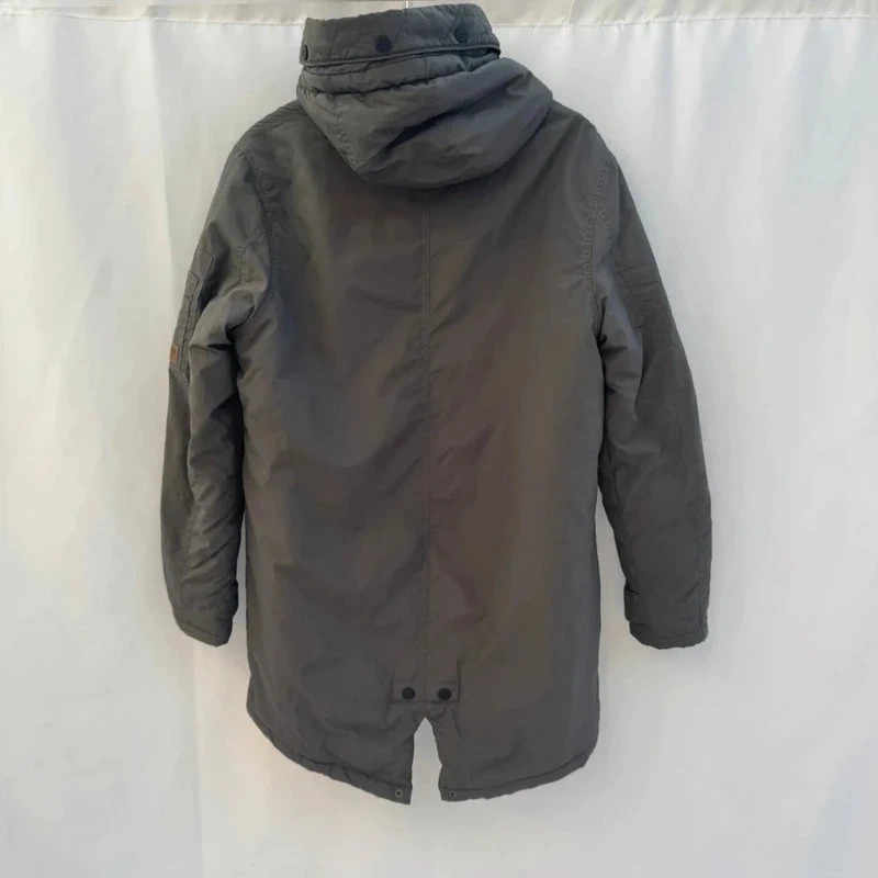 DUFFS Mens Grey Padded fishtail Parka Jacket Borg Hood Utility Coat M - Image 9
