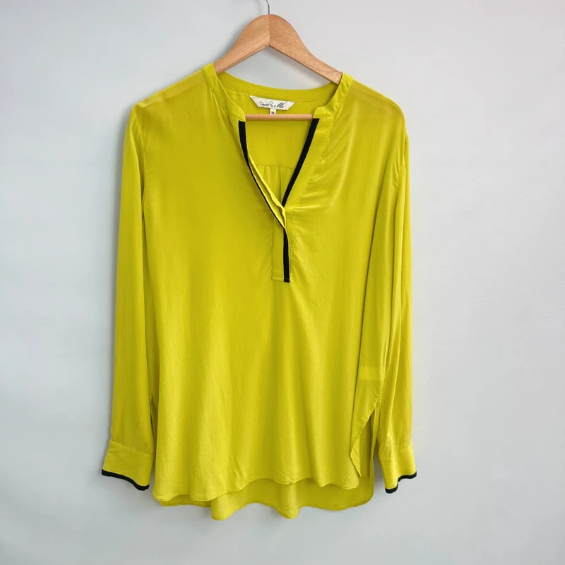 Damsel in a Dress Chartreuse 100% Silk Tunic Blouse UK 16 Black Trim - Minor Mark